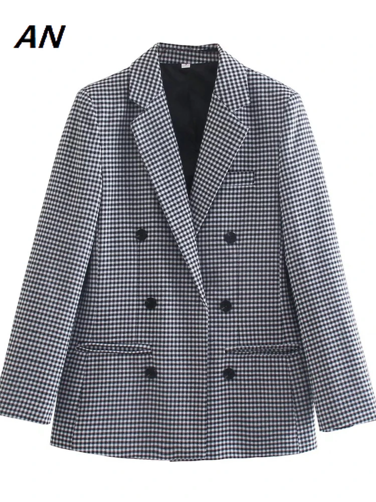 Koreai Divat Kabátok 2023 Őszi Téli Vintage Ezer Madár Kockás Öltöny Kabát Office Lady Kabát Túlméretes Blézer Női Ruházat