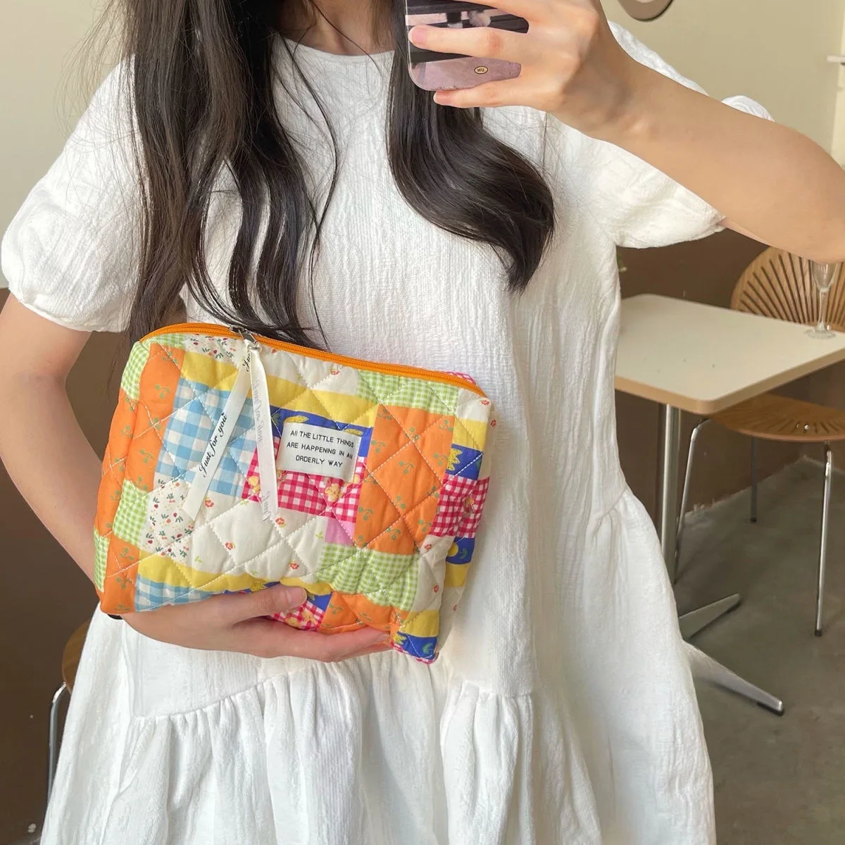 Nyári Narancs Virág Kozmetikai Táska Koreai Steppelt Smink Szervező Táskák Cipzár Beauty Box Nagy Kapacitású Utazási Tisztálkodási Tok