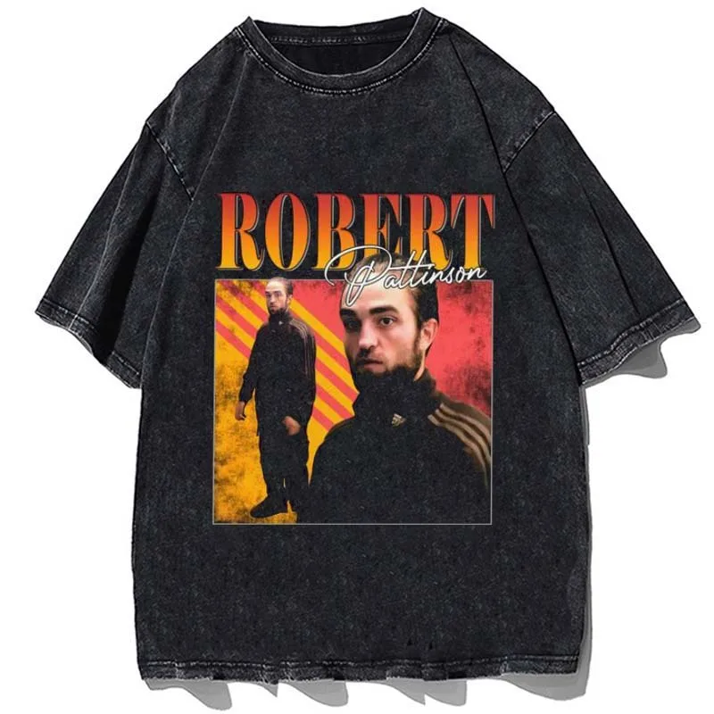 Y2k Ruha Vintage Camisetas Fiú, Robert Pattinson Póló Férfi Divat póló Nyári Pamut Póló Hip-Hop Női Fekete Kupakos