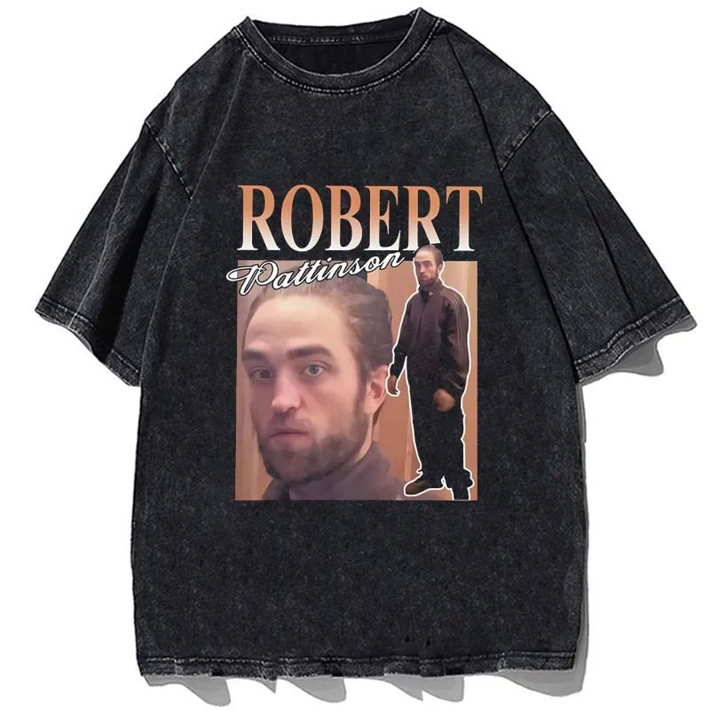 Y2k Ruha Vintage Camisetas Fiú, Robert Pattinson Póló Férfi Divat póló Nyári Pamut Póló Hip-Hop Női Fekete Kupakos
