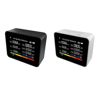 13 1 Tuya WIFI Levegő Minősége Monitor CO2/TVOC/HCHO/PM2.5/PM1.0/PM10/Hőmérséklet/Páratartalom/Idő/Dátum/Riasztás/Időzítő