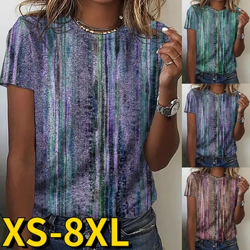 2023 Női Divat Rövid Ujjú póló Femme Nyári Alkalmi Felsők 3D Nyomtatott Kerek Nyakú Póló, Laza Pulóver Méret XS-8XL