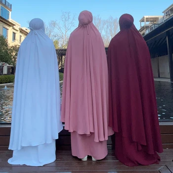 2024 Ramadan Eid Teljes Borító Khimar Kaftán Női Muszlin Ruha Ima Ruhadarab Niqab Burkát Iszlám Ruha Abaya Szoknyák Köntös Szett