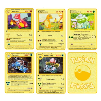 4 Stílusok Diy Saját Készítésű Pokemon Francia Változat Arany Kártya Bulbasaur Squirtle Charmander Gyűjtemény Kártya Anime Kártya Ajándék Játékok