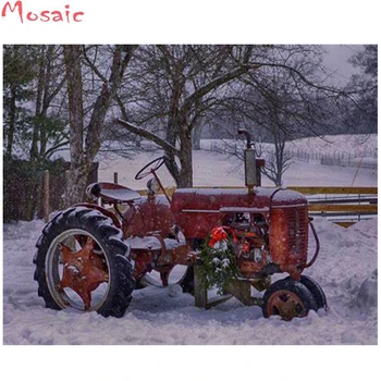 5D Gyémánt Festmény Téli havas táj traktor mezőgazdasági Gyémánt-Mozaik Teljes Négyzet/Kör Gyémánt Hímzés Eladó