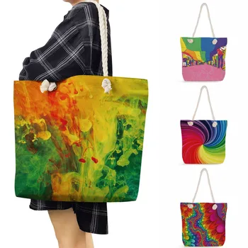 Akvarell Vállpánt Divat Táska Nagy Kapacitású Bevásárló Táskák Többszínű Totebags A Nők, Női Utazási Vastag Kötél Táska
