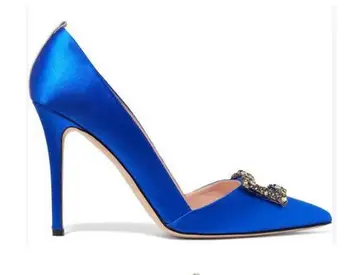 Carpaton a 2018-as Tavaszi-Őszi Office Lady kék szatén kristály hegyes toe magas sarkú egyetlen cipő vacsora cipő divat női cipő