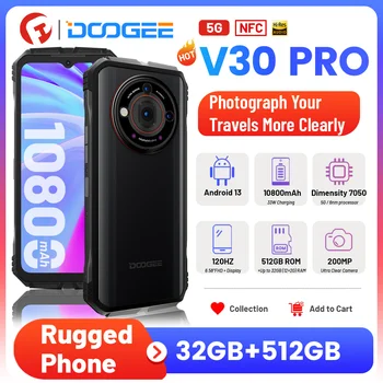 DOOGEE V30 Pro 200MP 10800mAh Strapabíró Okostelefon Dimensity 7050 5G Telefon 6.58