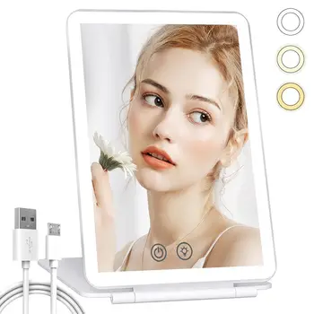 Hordozható Összecsukható Smink Tükör Megvilágított Tükör A 80 Led 3 Színek a Fény Mód USB Smink, Öltözködés Táblázat Tükör Kozmetikai Eszközök