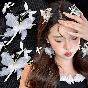Koreai Pillangó Haj Klipek Nők Elegáns, Fehér Csipke-Szárnyak Kisebb Hajtű Divat Lányok Frufru Csatot Haj, Ékszerek, Kiegészítők
