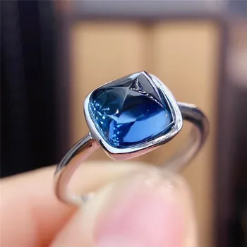 London Kék Topáz Gyűrű, 8 mm-es Négyzet Cukor Torony Természetes Drágakő gyönyörű Ékszereket a Nők Évforduló Ajándék Igazi 925 Sterling Ezüst