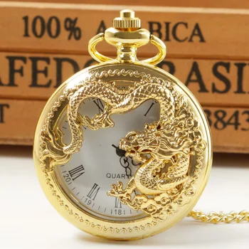 Luxus Arany Sárkány Nyaklánc Kínai Stílusú Medál zsebóra Szerencse Amulett, Béke Kabala Ajándékok Nőknek a Férfiak reloj de bolsillo