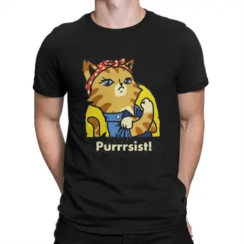 Macska Aranyos Állat Legújabb TShirt a Férfiak Purrsist Kerek Gallér Basic Póló Személyre Születésnapi Ajándékok Streetwear