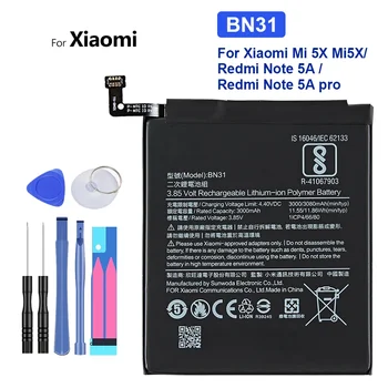 Mobiltelefon Akkumulátor a Xiaomi Redmi Megjegyzés 5A Miniszterelnök S2 Akkumulátor Xiao Mi 5X A1 Mi5X BN31 Redmi Note5A Pro/prime-Y1 MiA1 S2