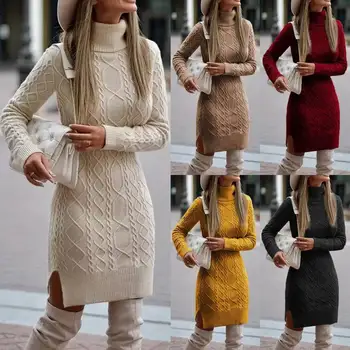 női pulóver pulóver 2023 őszi wint Slim-fit garbó hosszú pulóver, hosszú ujjú, meleg, kényelmes, vastag pulóver ruha