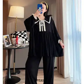 Plus Size 5XL 150kg Alkalmi Laza Tavaszi Pizsama Szett Női Hosszú Ujjú Pijamas Női Hálóruha Hölgyek Pyjama Beállítása Femme