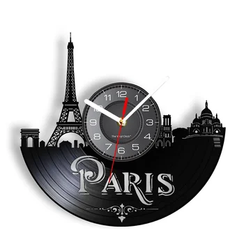 Párizs Régi falióra Nappali francia lakberendezés Retro Bakelit lemez Fali Óra Franciaország Mérföldkő Épület Csendes Óra