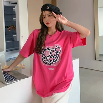 Retro Ins Medve Nyomtatás Laza Tshirt Női pólók Felsők Japán Aranyos Hölgyek Ulzzang Női koreai Harajuku Ruhák Nőknek
