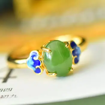 Természetes Zöld Jade Gyűrű Állítható Nők Gyógyító Kő Finom Ékszerek Valódi Hetian Gebék Nephrite Zománc Pillangó Gyűrű