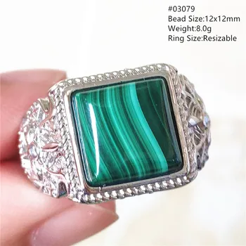 Természetes, Zöld Malachit Chrysocolla Állítható Gyűrű Nő Férfi Téglalap 12 x 12 925 Sterling Ezüst Divat Kő AAAAA