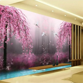 wellyu Egyéni háttérkép, 3d-s fotó freskó обои fantasy csodaország peach blossom daru 3D TV háttér fal festés 3d háttérkép