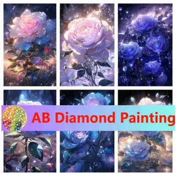 Új Gyémánt Festmény, Kék, Rózsaszín Virágok Diy Teljes Mozaik Szem Művészeti Strasszos Hímzett Virágos Képet, Fali Dekoráció